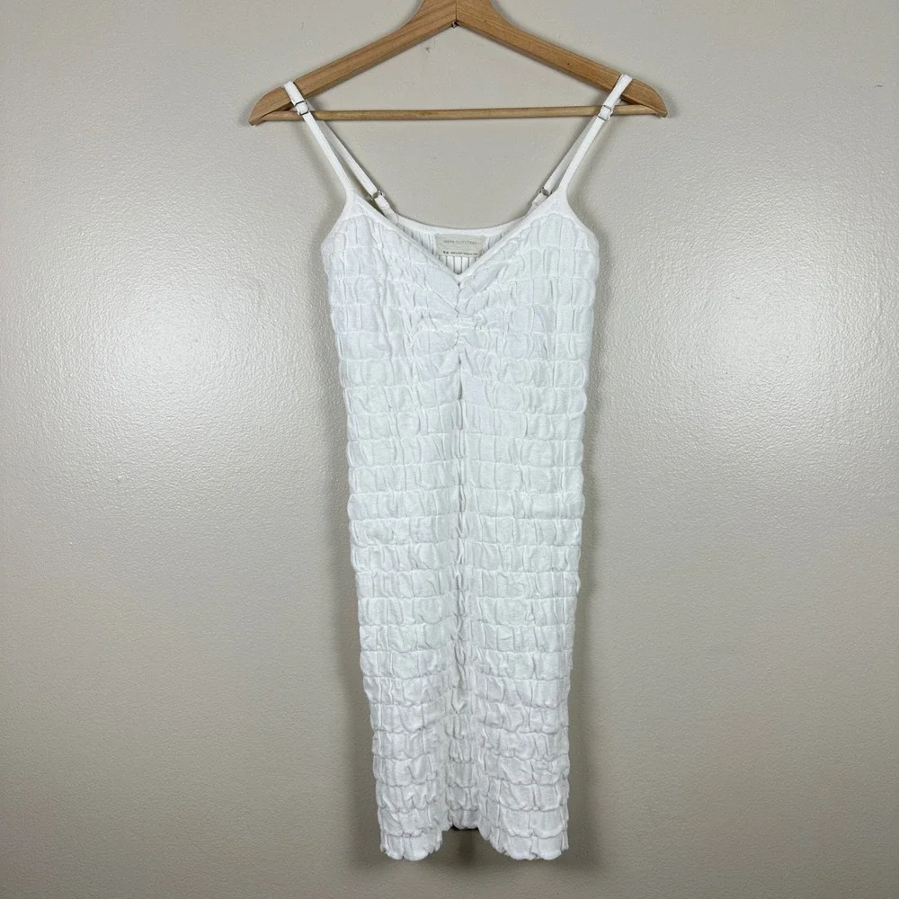Urban Outfitters Women's M Mini Dress White Smocked Textured Ribbed Bodycon